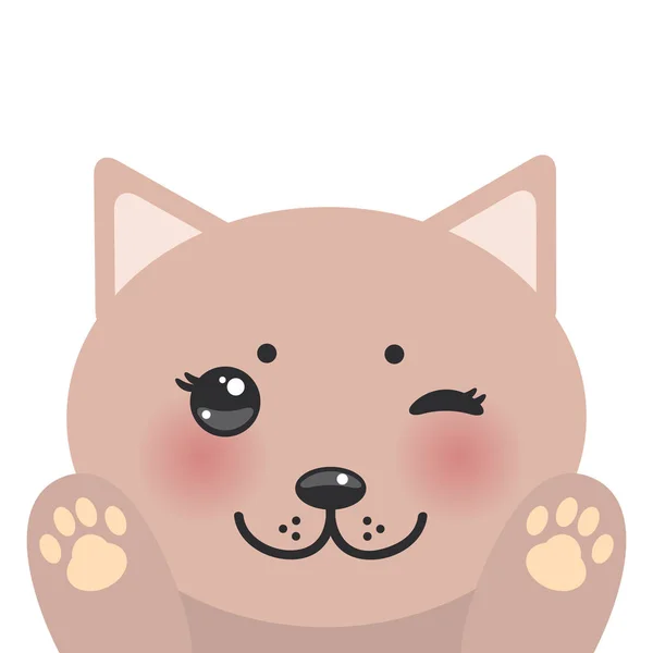 Kuaii 滑稽的粉红枪口与粉红色的脸颊和眨眼的眼睛猫的爪子隔离在白色的背景 非常适合贺卡 笔记本 向量例证 — 图库矢量图片
