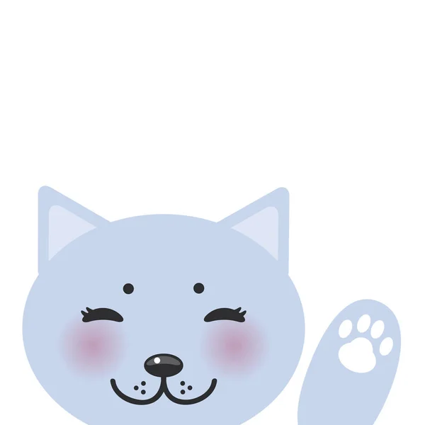 Kawaii Divertido Hocico Gato Azul Con Mejillas Rosadas Grandes Ojos — Vector de stock