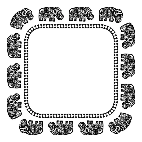 Prachtige Kaart Met Indiase Olifant Met Ornamenten Vierkante Frame Voor — Stockvector