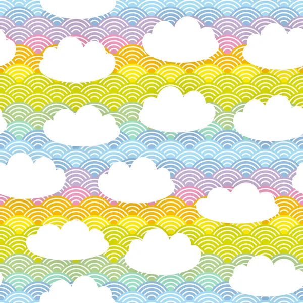 Kawaii White Clouds Seamless Pattern Blue Mint Orange Pink Lilac — Stock Vector