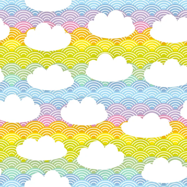 Kawaii Nubes Blancas Patrón Sin Costuras Azul Menta Naranja Rosa — Vector de stock