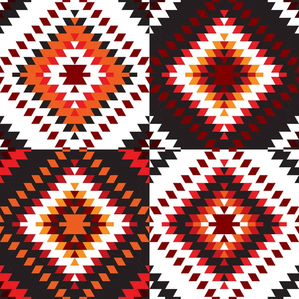 シームレス パターン トルコ カーペット白赤と黒 伝統的な民俗の幾何学的な飾りとパッチワーク モザイク東洋キリムの敷物 部族スタイル ベクトル図 — ストックベクタ