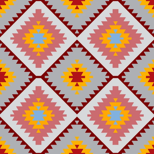 Patrón Sin Costuras Alfombra Turca Azul Gris Rosa Naranja Patchwork — Vector de stock