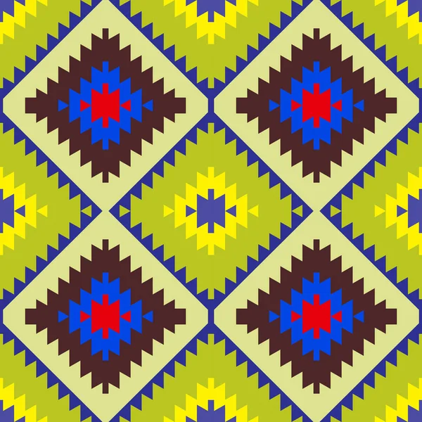 Nahtloses Muster Türkischer Teppich Gelb Blau Rot Grün Braun Patchwork — Stockvektor