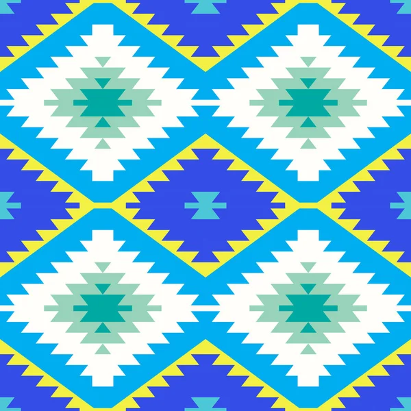 无缝图案土耳其地毯黄色蓝色绿色 传统民间几何饰品的拼接马赛克东方基林地毯 部落风格 向量例证 — 图库矢量图片