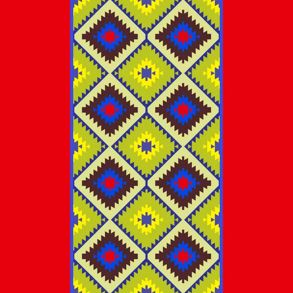トルコ カーペット赤黄色青緑のシームレスなパターン 伝統的な民俗の幾何学的な飾りとパッチワーク モザイク東洋キリムの敷物 部族スタイル ベクトル図 — ストックベクタ