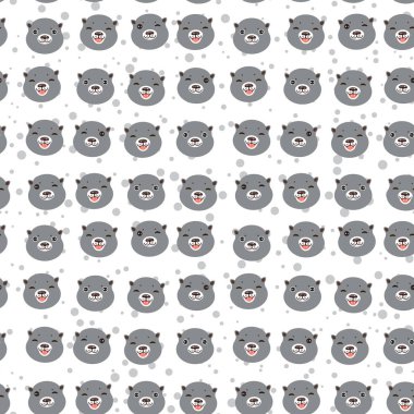 Kawaii gri su samuru kafa. Komik Seamless modeli, beyaz arka plan. Kawaii. Vektör çizim