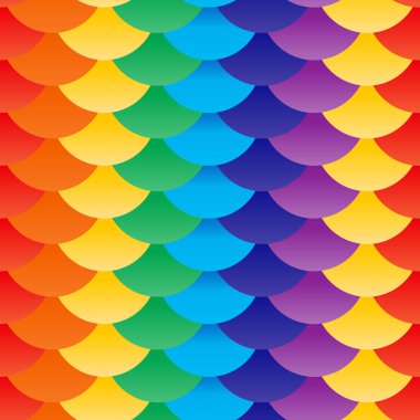 Sorunsuz model kırmızı sarı yeşil mavi mor gökkuşağı ölçekler. Patchwork mozaik oryantal geometrik süsleme. renkli arka plan. Afiş, posterlerini açmaları, posterler, el ilanları için uygulanabilir. Vektör çizim