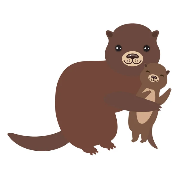 Funny Brown Otter White Background Kawaii Vector Illustration — Stock Vector