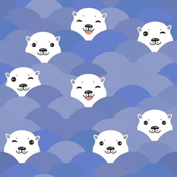 滑稽的白色北极熊在蓝色的水 海浪无缝的样式 川井的脸 向量例证 — 图库矢量图片