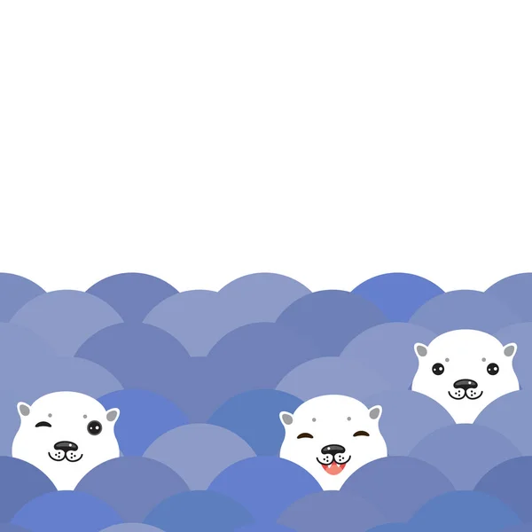 Rolig Vit Isbjörn Blå Vatten Havet Vågor Mönster Bakgrund Kawaii — Stock vektor