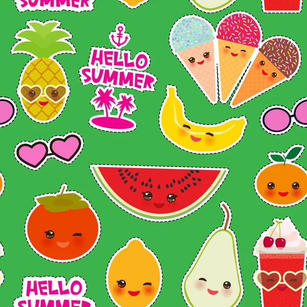 Bonjour Summer Motif Lumineux Tropical Sans Couture Patchs Mode Badges — Image vectorielle