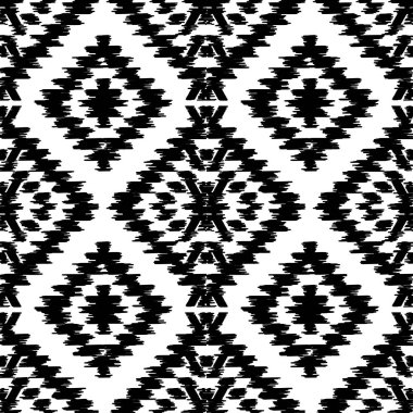 Türk halı beyaz gri siyah seamless modeli. Patchwork mozaik oryantal kilim halı ile geleneksel halk geometrik süs. Kabile stili. Vektör çizim