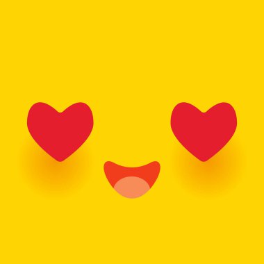 Kawaii komik namlu pembe yanaklar ve büyük kırmızı kalp sevimli çizgi film yüz sarı turuncu arka plan üzerinde gözleri. Vektör çizim