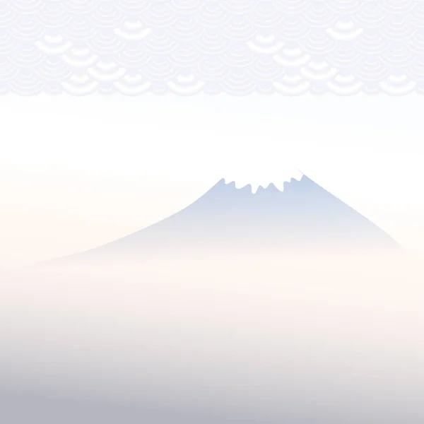 Monte Fuji Amanecer Niebla Paisaje Montaña Azul Gris Colores Rosados — Vector de stock