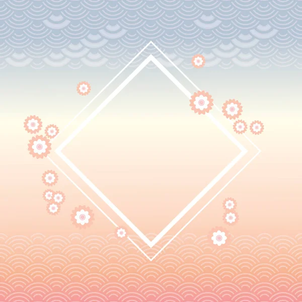 樱花花 方形白色框架 抽象趋势黎明 蓝色灰色粉红色卡片横幅设计为文本尺度简单自然背景与日本圆圈图案 向量例证 — 图库矢量图片