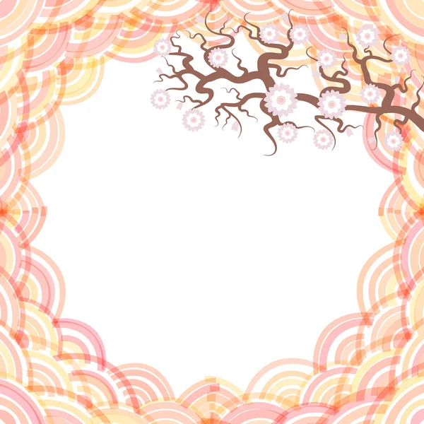 Sakura Flowers Pink Frame Abstract Trend Dawn Card Banner Design — Stock Vector