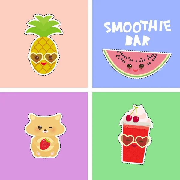 Smoothie Bar Ljusa Tropiska Kortdesign Mode Lappen Emblem Klistermärken Vattenmelon — Stock vektor