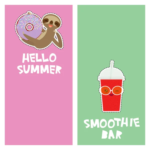 Olá Summer Smoothie Bar Cereja Take Out Smoothie Bonito Preguiça —  Vetores de Stock