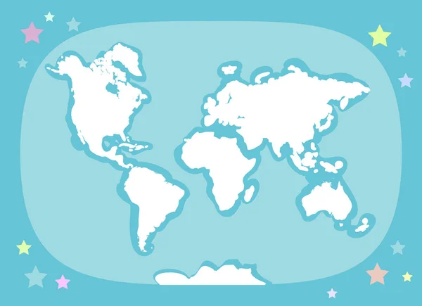 Mapa Del Mundo Con Continentes Atlas Planeta Tierra Blanco Azul — Vector de stock