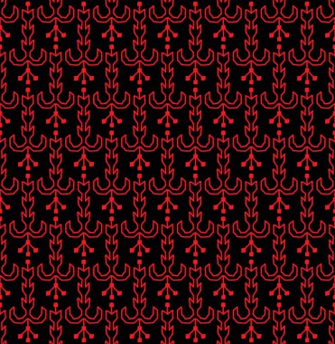 Seamless modeli ağaç süsü Rus halk nakış, kırmızı kontur siyah arka plan üzerine. Kullanılan kumaşlar, duvar kağıtları, Web siteleri için. Vektör çizim