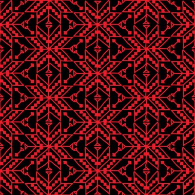 Dikişsiz desen çiçek süsleme Rus halk nakış, siyah kırmızı arka plan yıldız. Kullanılan kumaşlar, duvar kağıtları, Web siteleri için. Vektör çizim