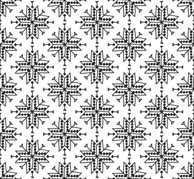 Dikişsiz desen çiçek beyaz arka plan üzerinde izole Rus halk nakış, siyah kontur süs yıldız. Kullanılan kumaşlar, duvar kağıtları, Web siteleri için. Vektör çizim