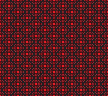 Dikişsiz desen çiçek süsleme Rus halk nakış, siyah kırmızı arka plan yıldız. Kullanılan kumaşlar, duvar kağıtları, Web siteleri için. Vektör çizim