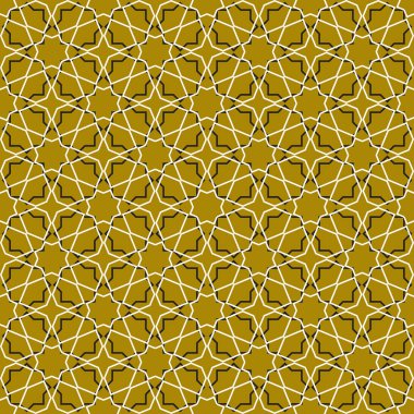 Fas seamless modeli, Fas. Patchwork mozaik geleneksel halk geometrik süs altın siyah beyaz. Kabile oryantal tarzda. Kullanılan kumaşlar, duvar kağıtları, Web siteleri için. Vektör çizim