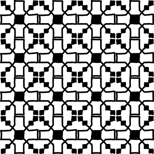 Seamless Pattern Stars Flowers Ornament Russian Folk Embroidery Black Contour — Stock Vector