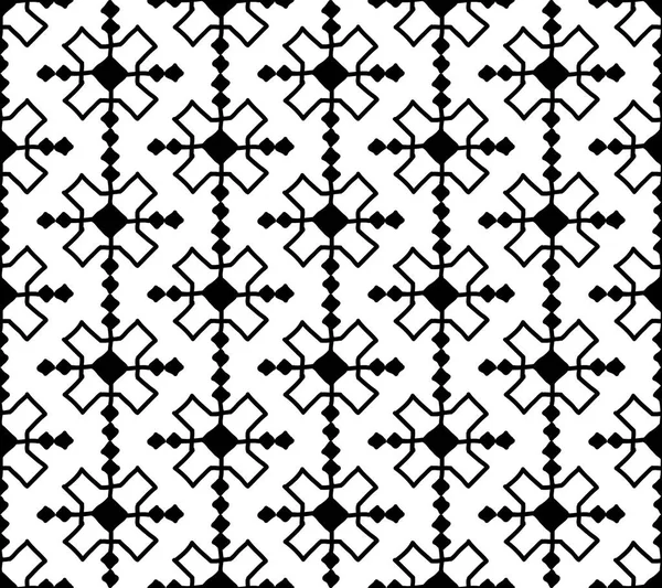 Nahtlose Muster Sterne Blumen Ornament Der Russischen Volksstickerei Schwarze Kontur — Stockvektor