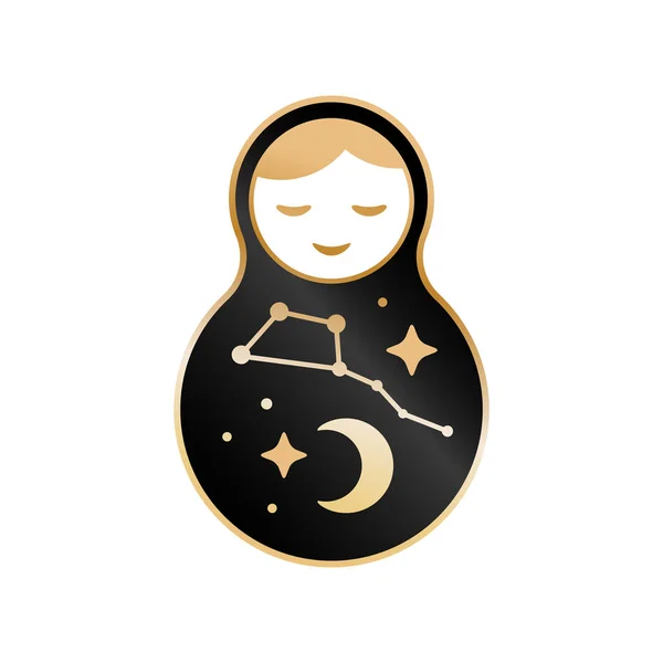 Russische Puppe Matrioshka Babushka Lächelnd Kawaii Niedliches Gesicht Sterne Mond — Stockvektor