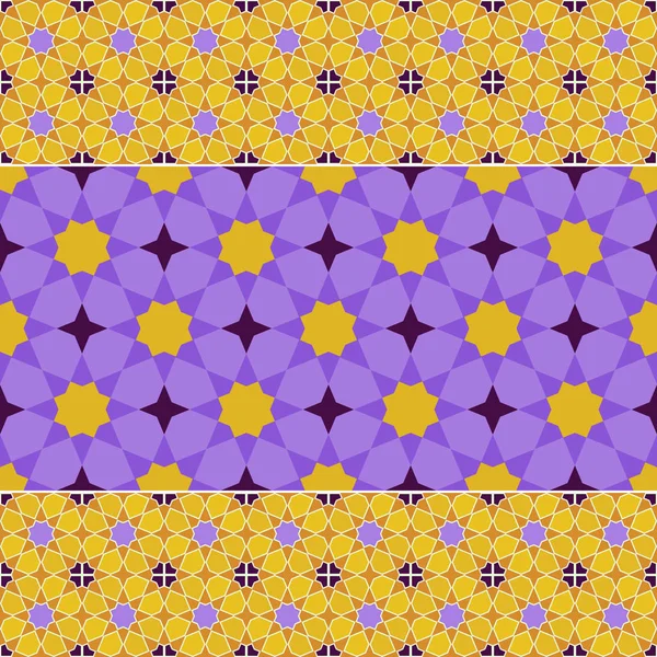 モロッコのシームレスなパターン モロッコ パッチワーク モザイク伝統的な民俗幾何学的な飾りライラック紫オレンジ色 部族のオリエンタル スタイル ファブリック Web サイトに使用できます ベクトル図 — ストックベクタ