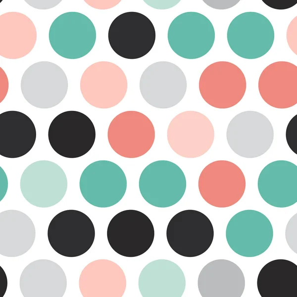 水玉の背景 シームレスなパターン グレー ブラック ティール ピンク スカイブルー色ドットは 白い背景で隔離 ベクトル図 — ストックベクタ