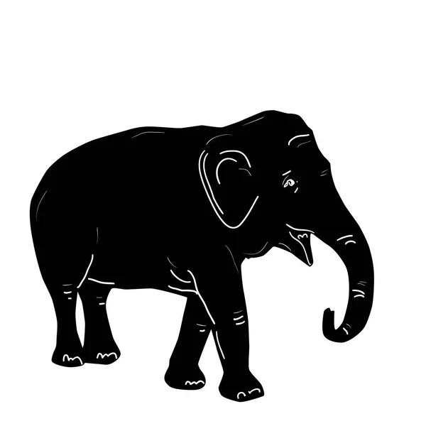Schwarzer Elefant Doodle Von Hand Isoliert Auf Weißem Speck Vektorillustration — Stockvektor