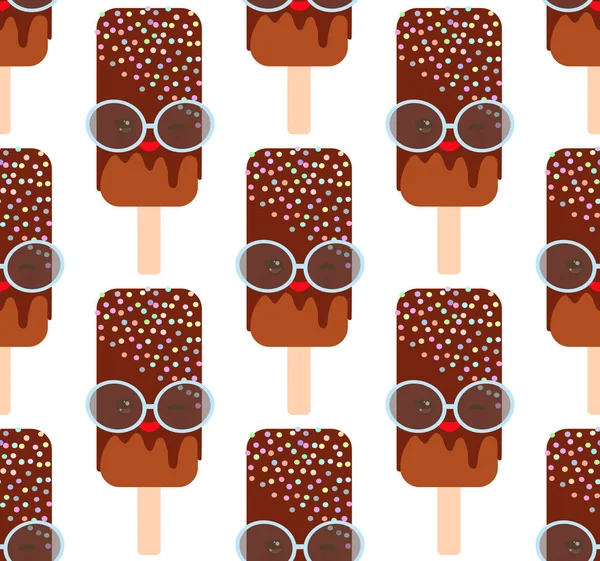 Patrón Sin Costuras Helado Chocolate Helado Con Espolvoreos Kawaii Con — Vector de stock