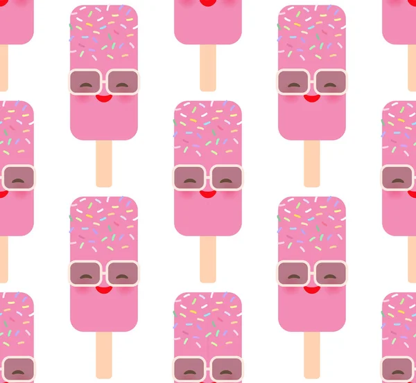 Patrón Inconsútil Helado Color Rosa Lolly Hielo Con Aspersiones Kawaii — Vector de stock