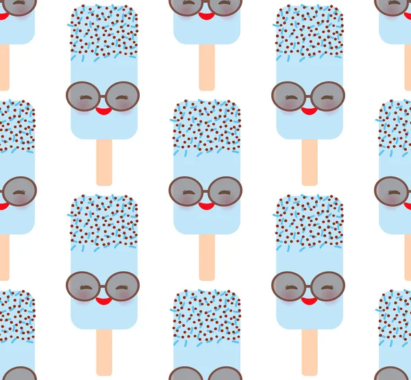 Seamless Pattern Blue Ice Cream Ice Lolly Sprinkles Kawaii Pink — Stock Vector