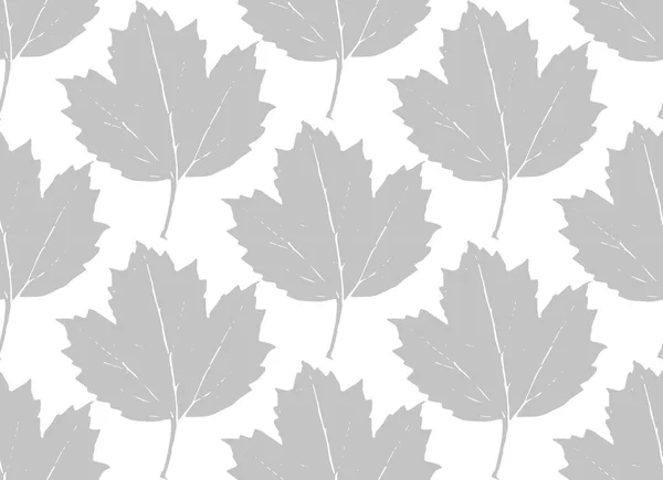 Seamless Pattern Grey Leaves Maple Viburnum Guelder Rose Silhouettes Isolated — Stock Vector