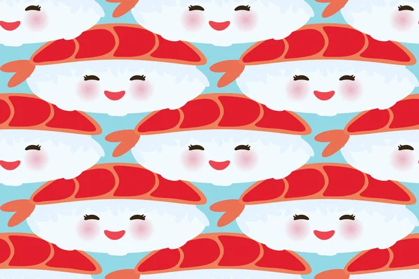 Padrão Sem Costura Japonês Kawaii Engraçado Ebi Sushi Com Bochechas —  Vetores de Stock