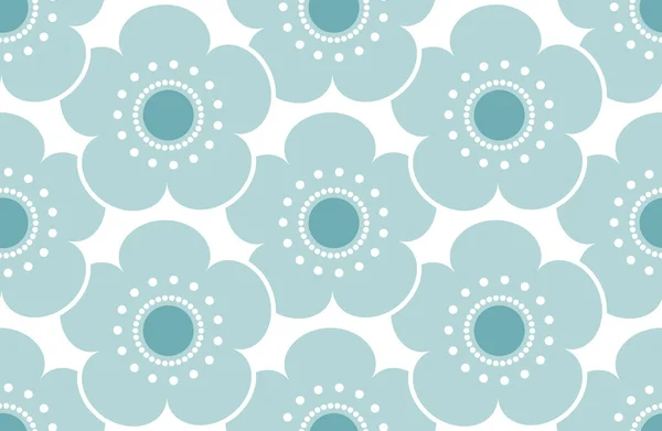 흰색 배경에 원활한 패턴 파란색 청록색 꽃 일본 벚꽃. 아시아 간단한 장식, 동양 스타일입니다. 직물, 배경 화면에 사용할 수 있습니다. 벡터 — 스톡 벡터