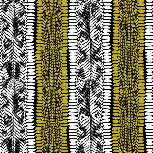 La piel de serpiente escamas textura. Patrón sin costuras negro amarillo oro fondo blanco. ornamento simple, se puede utilizar para envoltura de regalo, telas, fondos de pantalla. Vector — Archivo Imágenes Vectoriales
