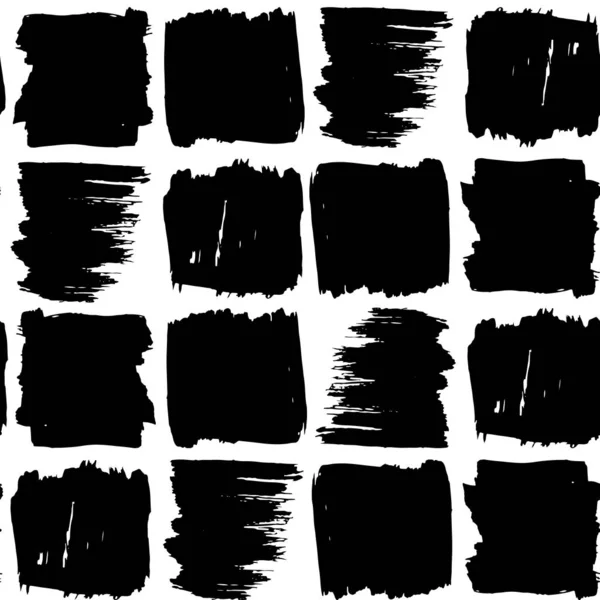 Scandinave Texture grunge abstraite Peinture motif sans couture touches géométriques fond quadrillé impression, noir sur fond blanc. ornement simple style rétro. Peut être utilisé pour les tissus, papiers peints. Vecteur — Image vectorielle