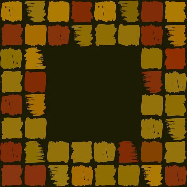 Skandinavischen abstrakten Grunge-Textur-Karte Banner Vorlage, Farbe streicht geometrischen Hintergrund Gitter drucken, schwarz braun orange ocker Senf Hintergrund. einfache Quadrate verzieren den Retro-Stil. Vektor — Stockvektor