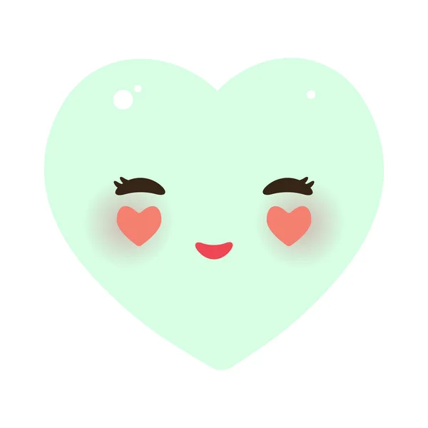 Diseño de la tarjeta con Funny Kawaii corazón rosa, verde, aislado sobre fondo blanco. Plantilla de banner de tarjeta de San Valentín. Vector — Archivo Imágenes Vectoriales