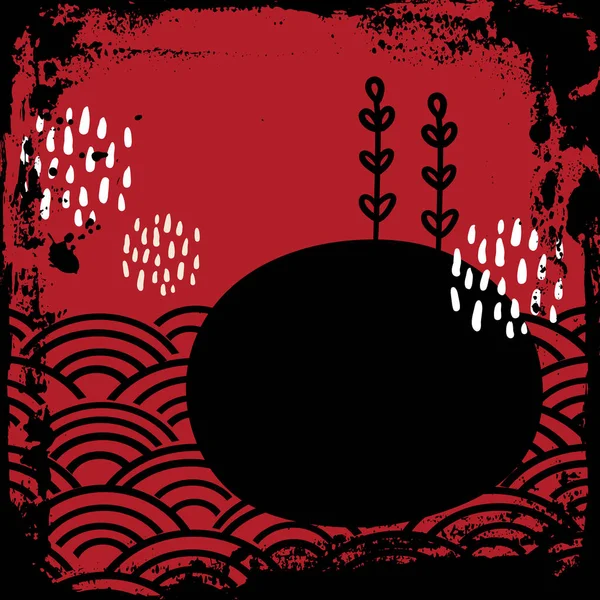 カードバナーデザイン 海の波日本のドアのスキャンディナヴィアスタイル 白バーガンディ赤黒の背景 季節のシンプルな飾りのトレンド テキストコピースペース用のアブストラクトテンプレートフレーム ベクターイラスト — ストックベクタ