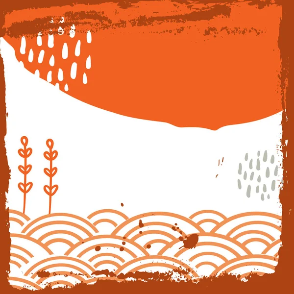 Дизайн Карточного Баннера Оставляет Небо Дождя Японские Каракули Скандинавского Стиля — стоковый вектор
