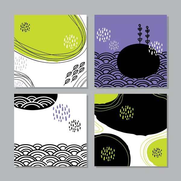 Carte Bannière Design Collection Japonais Doodle Scandinave Style Blanc Noir — Image vectorielle