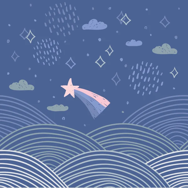 Magic Tale Card Banner Design Abstrait Écailles Comète Ciel Nocturne — Image vectorielle