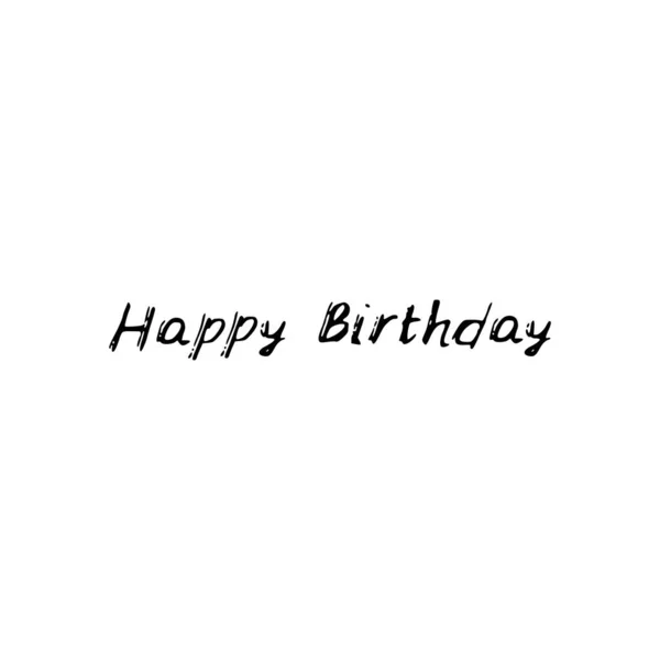 Happy Birthday Black Text Calligraphy Lettering Doodle Hand Isolated White — Stock Vector